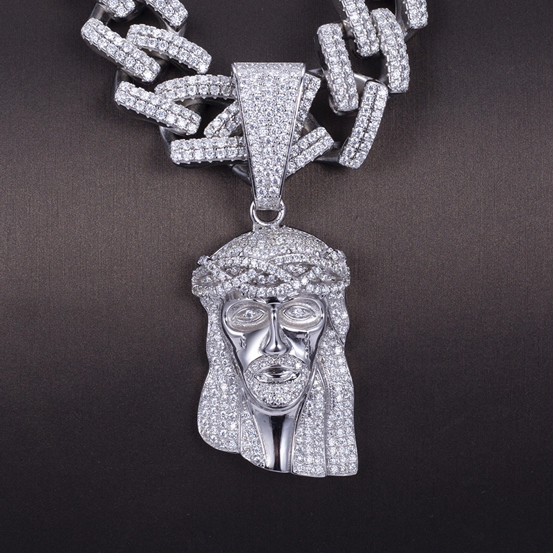 Hip Hop Custom Men Silver Iced out Moissanite Diamond Jesus Pendant