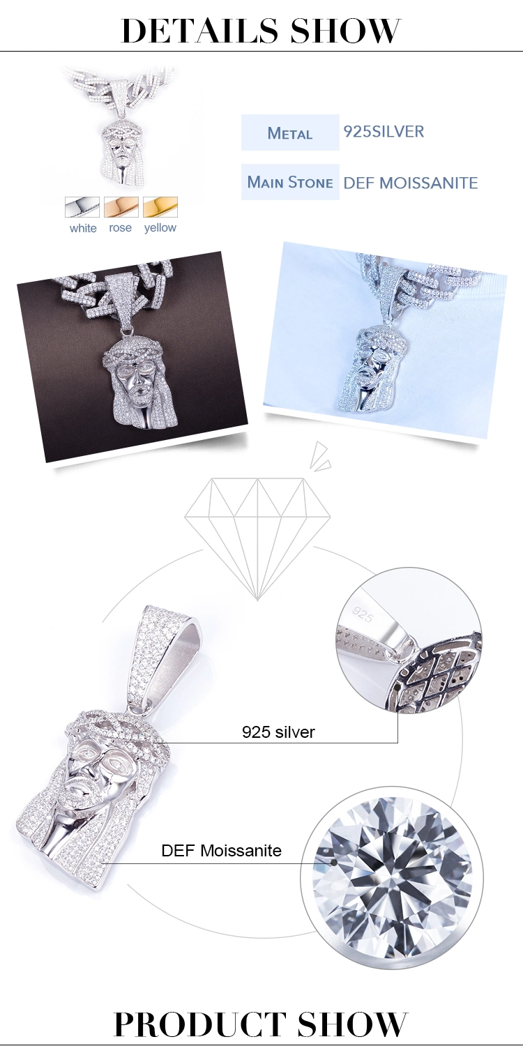 Hip Hop Custom Men Silver Iced out Moissanite Diamond Jesus Pendant