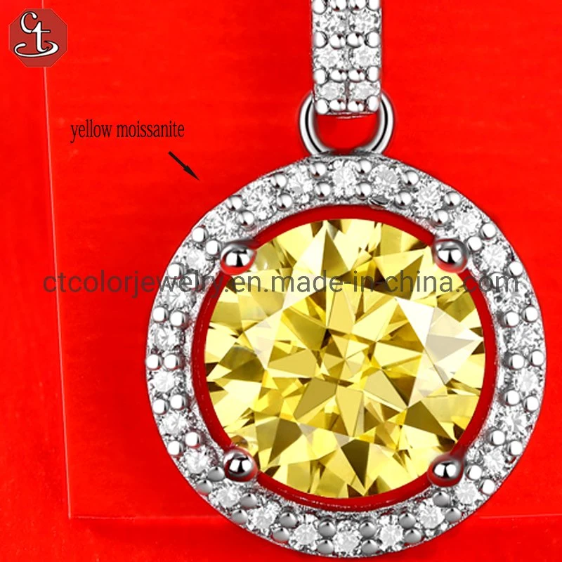 Wholesale High Quality Yellow Moissanite Pendant Silver Fashion Necklace Women′s jewelry