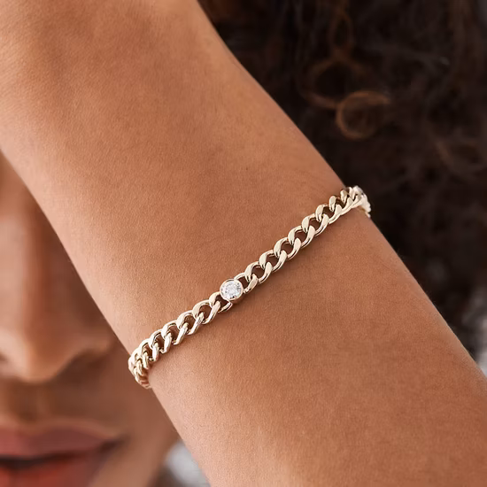 14K イエロー ゴールド 0.9ct ソリティア ダイヤモンド ベゼル 4mm モアッサナイト キューバ リンク チェーン