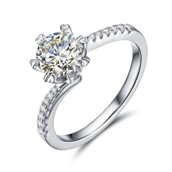 ファッション婚約ジュエリー女性用 6mm 0.8ct 925 スターリングシルバー モアッサナイト VVS ダイヤモンド結婚指輪