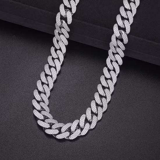 ダイヤモンドテスター合格 100% 15 ミリメートルキューバリンクネックレス高級 925 スターリングシルバーラボグロウンジェムストーンネックレス